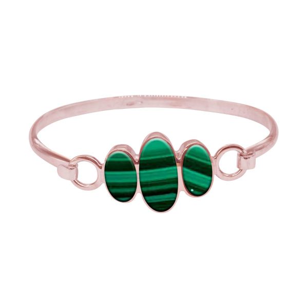 Rose Gold Malachite Three Stone Bangle