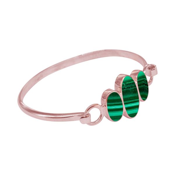 Rose Gold Malachite Three Stone Bangle