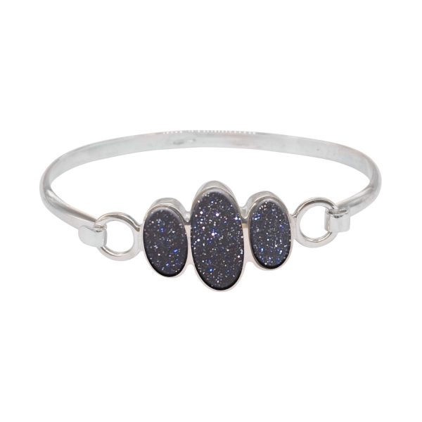 Silver Blue Goldstone Three Stone Bangle