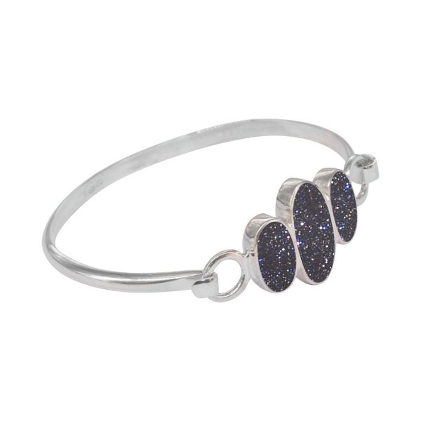 Silver Blue Goldstone Three Stone Bangle