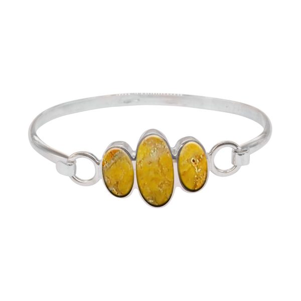 Silver Bumblebee Jasper Three Stone Bangle