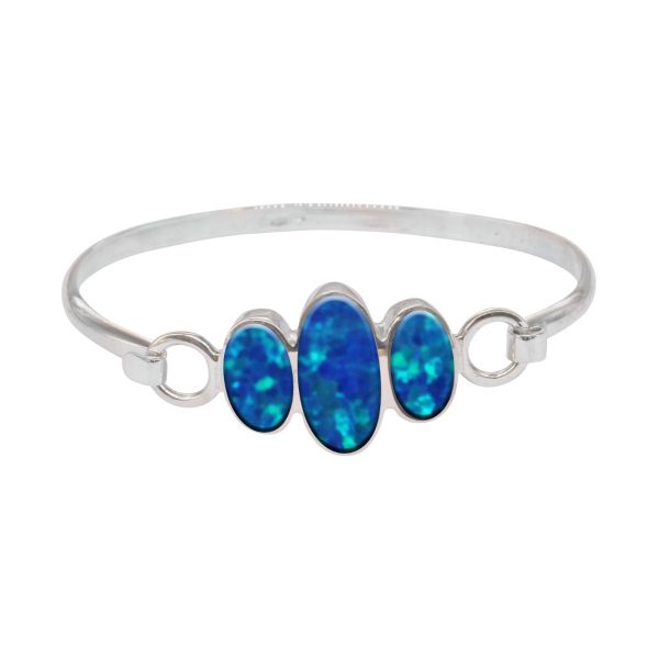 Silver Opalite Cobalt Blue Three Stone Bangle