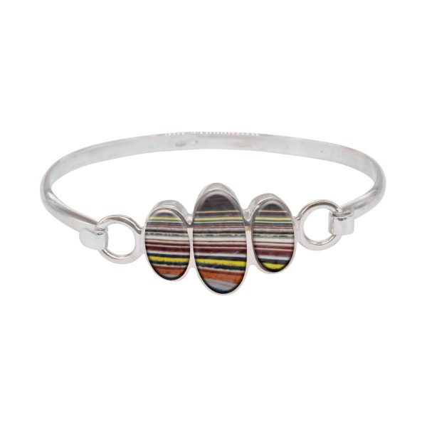 Silver Fordite Three Stone Bangle