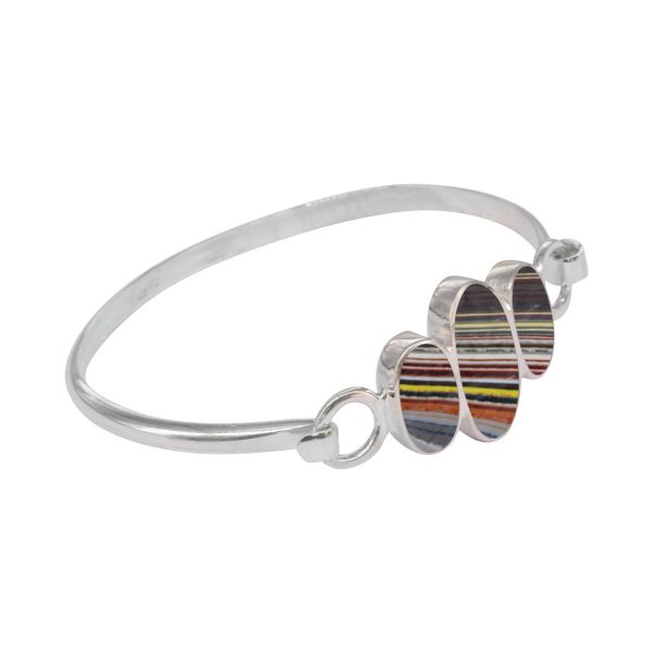 Silver Fordite Three Stone Bangle