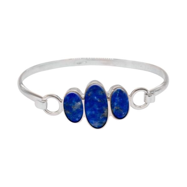 Silver Lapis Three Stone Bangle