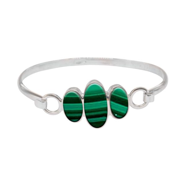 Silver Malachite Three Stone Bangle