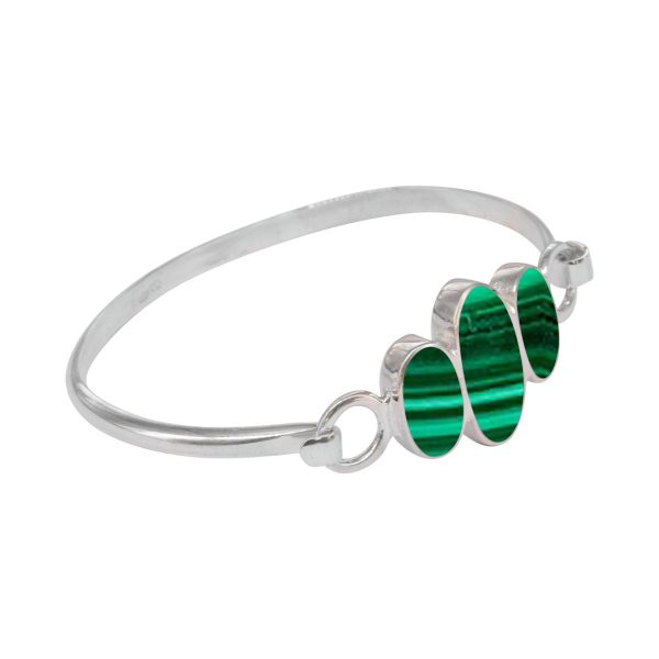 Silver Malachite Three Stone Bangle