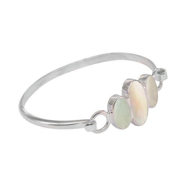 Silver Mother of Pearl Three Stone Bangle