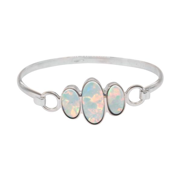 Silver Opalite Sun Ice Three Stone Bangle