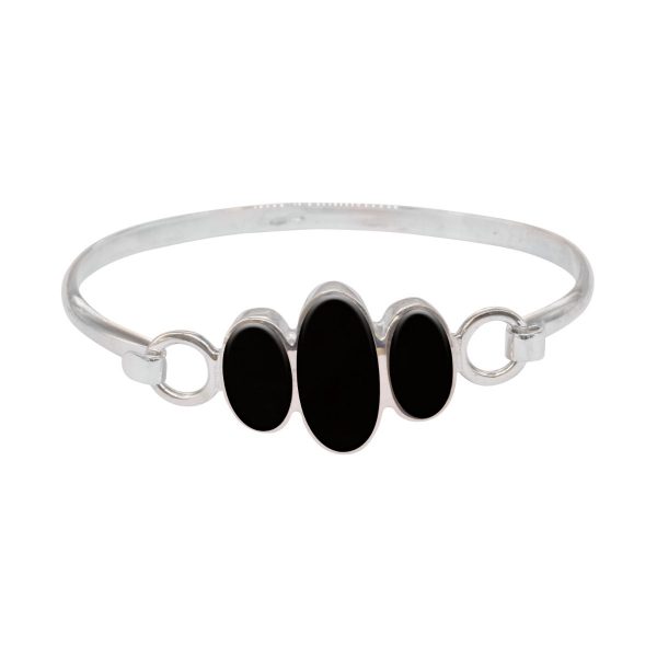 Silver Whitby Jet Three Stone Bangle