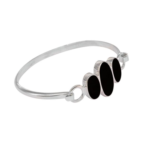 Silver Whitby Jet Three Stone Bangle