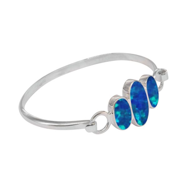 White Gold Opalite Cobalt Blue Three Stone Bangle