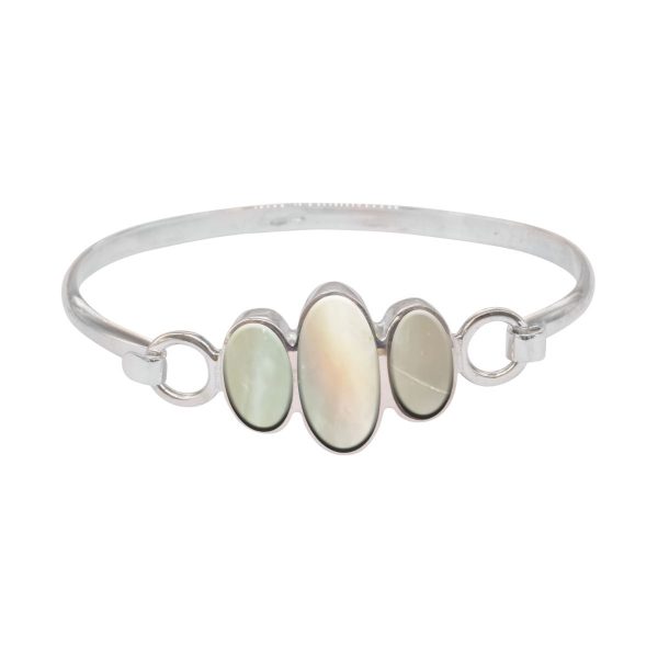 White Gold Mother of Pearl Three Stone Bangle