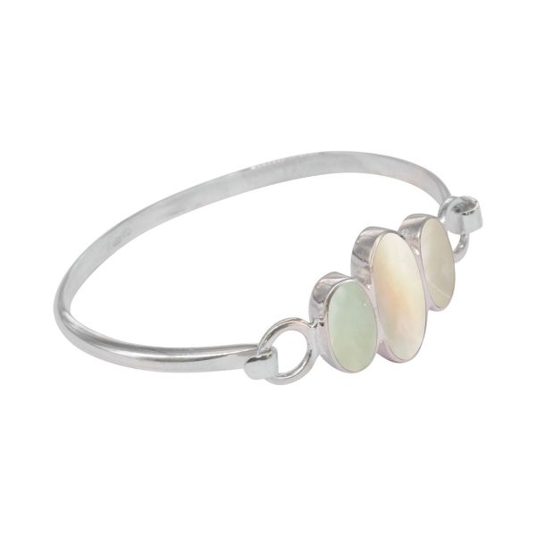 White Gold Mother of Pearl Three Stone Bangle