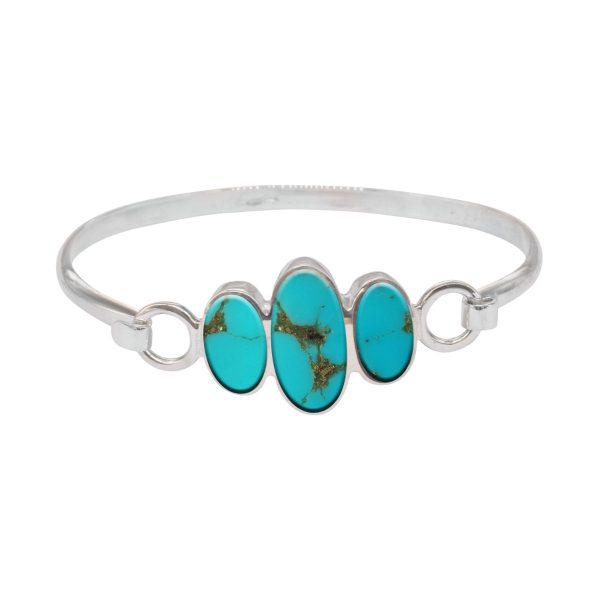 White Gold Turquoise Three Stone Bangle