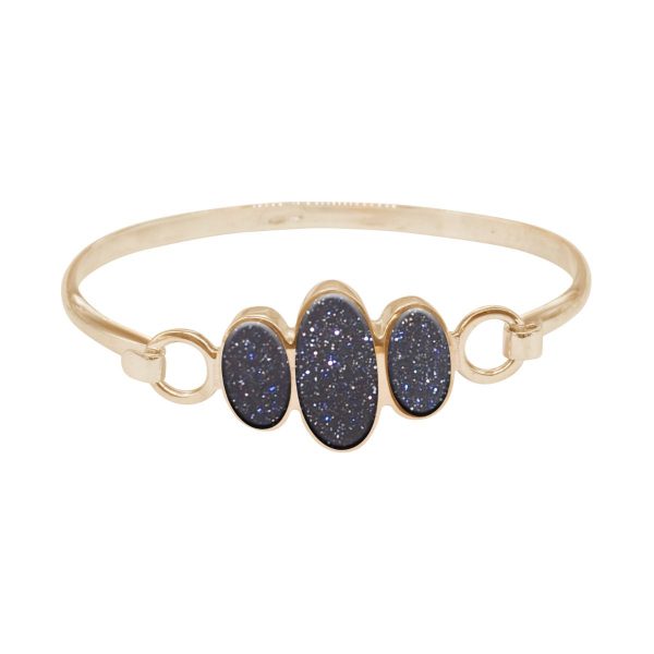 Yellow Gold Blue Goldstone Three Stone Bangle