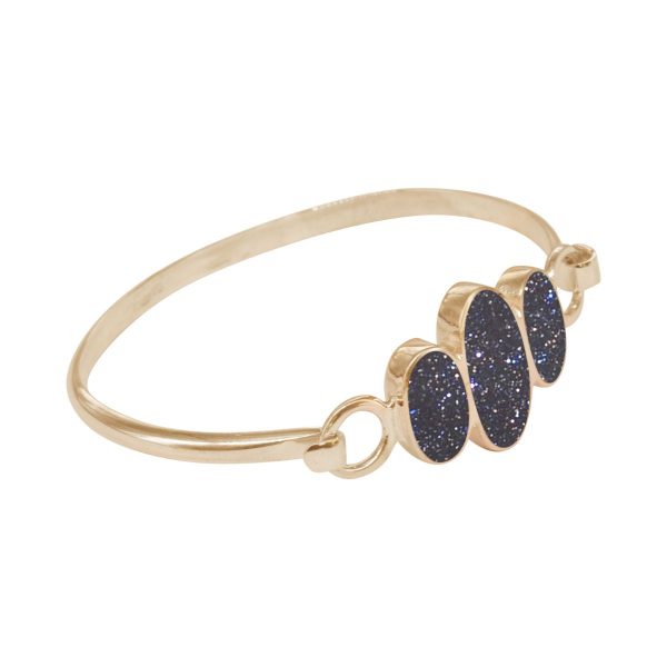 Yellow Gold Blue Goldstone Three Stone Bangle