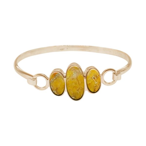 Yellow Gold Bumblebee Jasper Three Stone Bangle