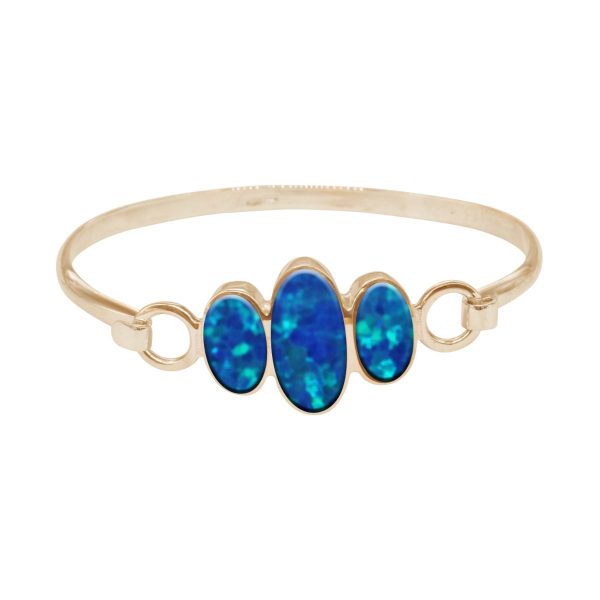 Yellow Gold Opalite Cobalt Blue Three Stone Bangle