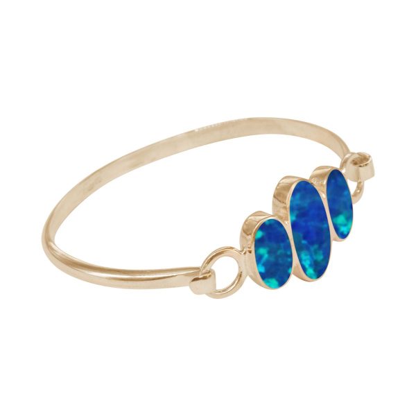 Yellow Gold Opalite Cobalt Blue Three Stone Bangle