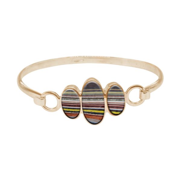 Yellow Gold Fordite Three Stone Bangle