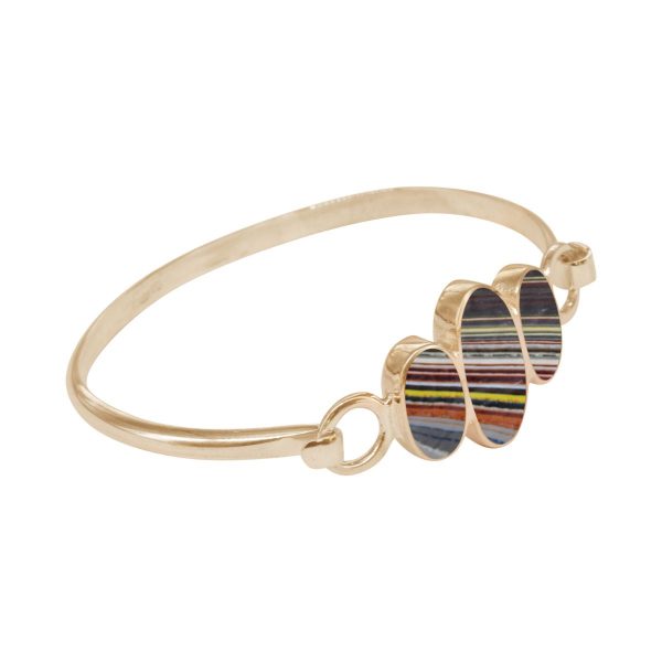 Yellow Gold Fordite Three Stone Bangle