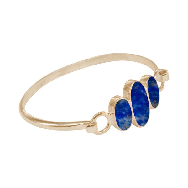 Yellow Gold Lapis Three Stone Bangle