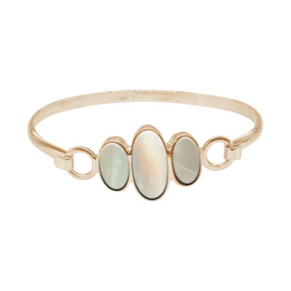 Yellow Gold Mother of Pearl Three Stone Bangle