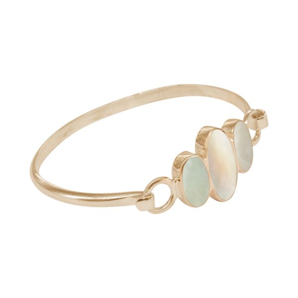 Yellow Gold Mother of Pearl Three Stone Bangle