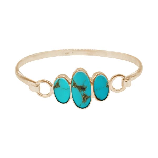 Yellow Gold Turquoise Three Stone Bangle