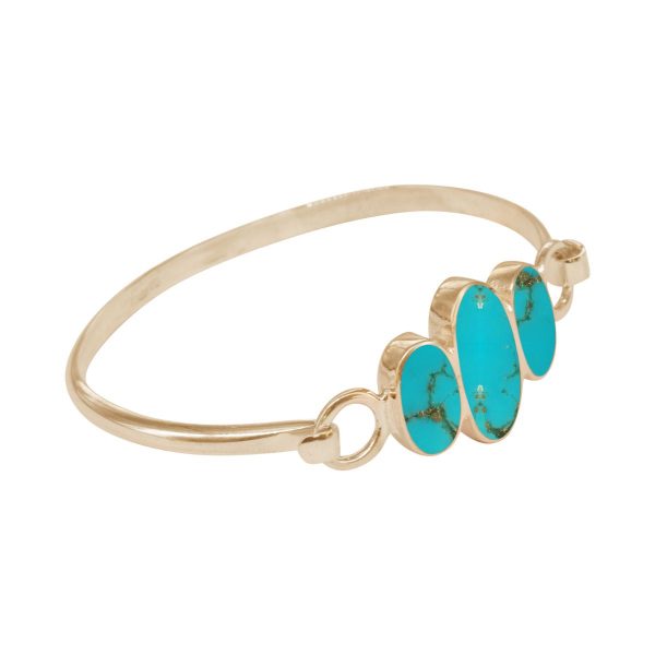 Yellow Gold Turquoise Three Stone Bangle