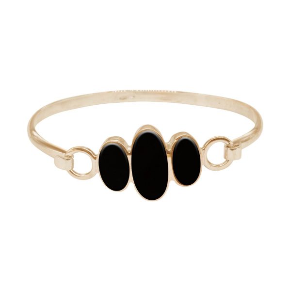 Yellow Gold Whitby Jet Three Stone Bangle