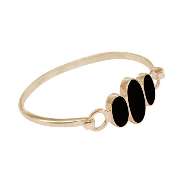 Yellow Gold Whitby Jet Three Stone Bangle