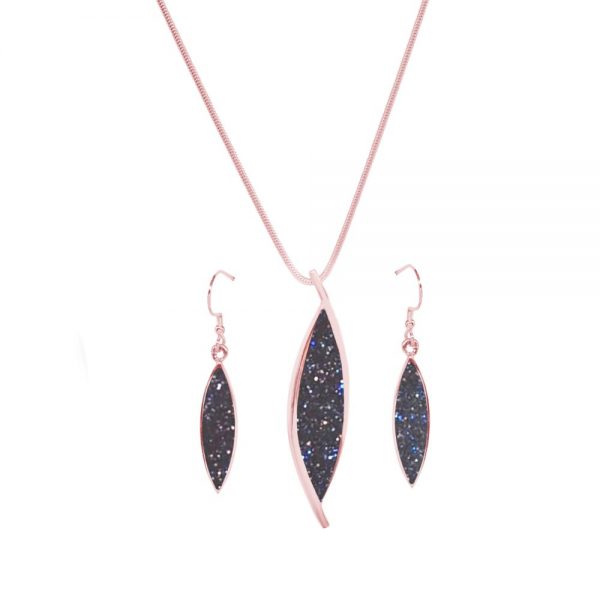 Rose Gold Blue Goldstone Pendant and Earring Set