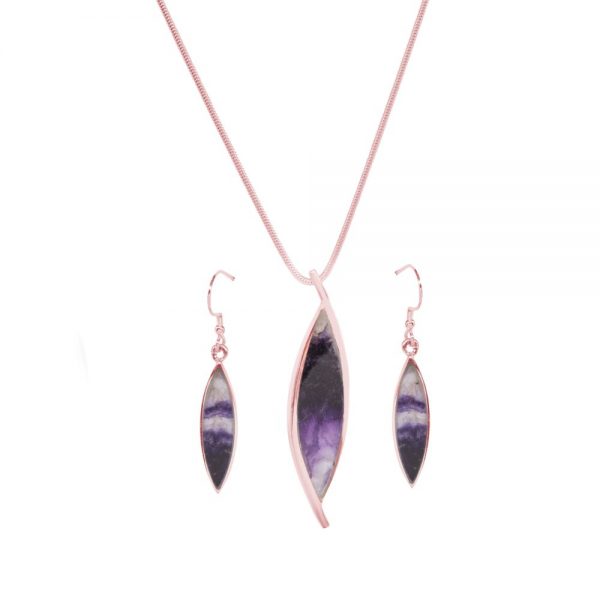 Rose Gold Blue John Pendant and Earring Set