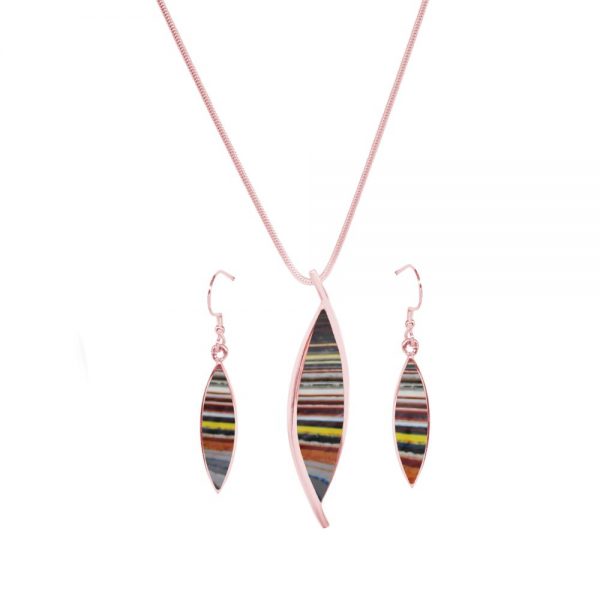 Rose Gold Fordite Pendant and Earring Set