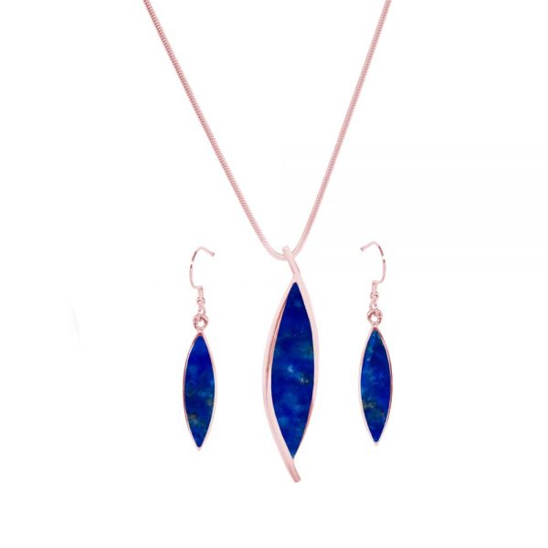 Rose Gold Lapis Pendant and Earring Set