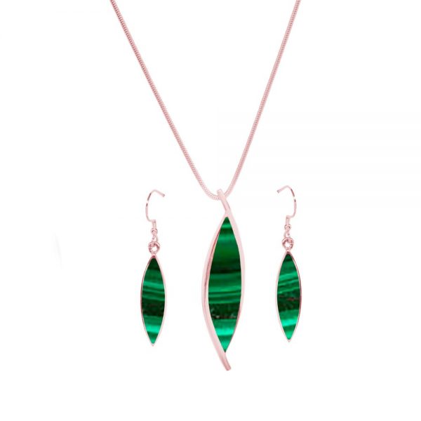 Rose Gold Malachite Pendant and Earring Set