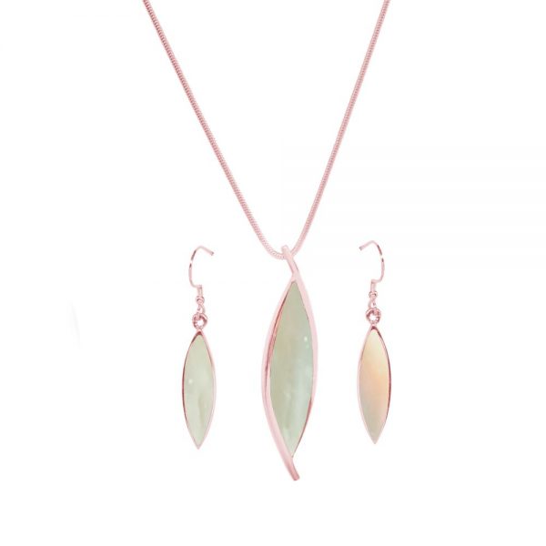 Rose Gold Mother of Pearl Pendant and Earring Set