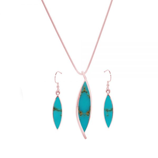 Rose Gold Turquoise Pendant and Earring Set