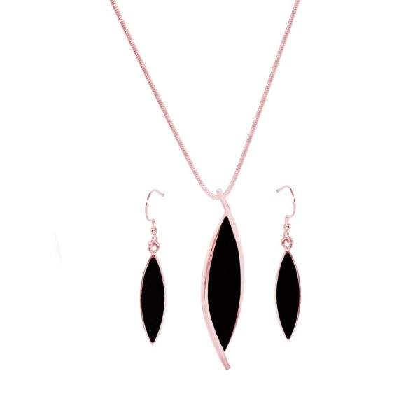 Rose Gold Whitby Jet Pendant and Earring Set