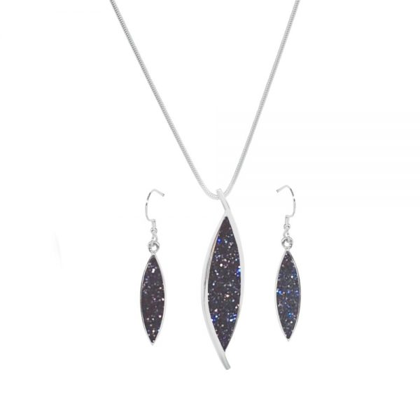 Silver Blue Goldstone Pendant and Earring Set