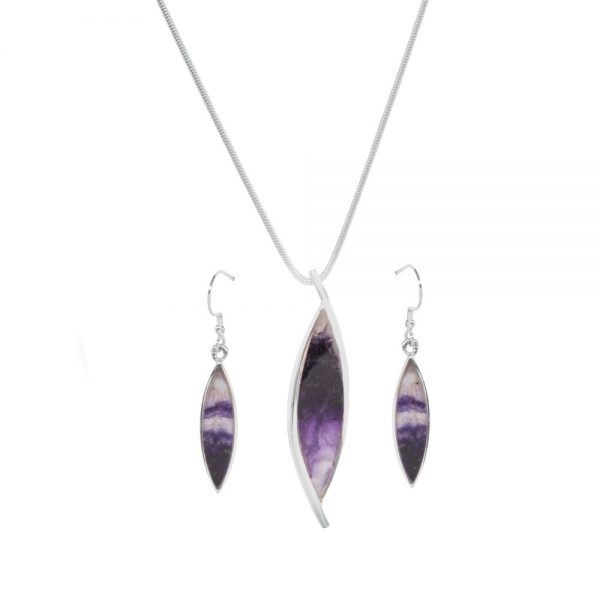 Silver Blue John Pendant and Earring Set