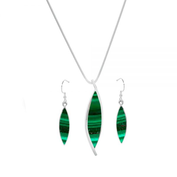 Silver Malachite Pendant and Earring Set