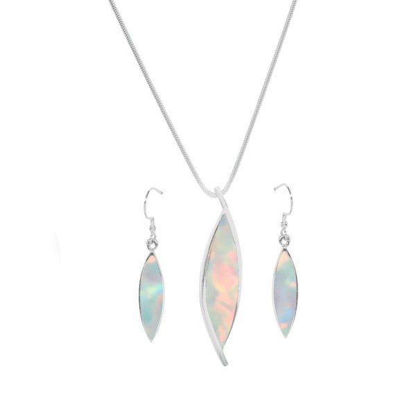 Silver Opalite Sun Ice Pendant and Earring Set