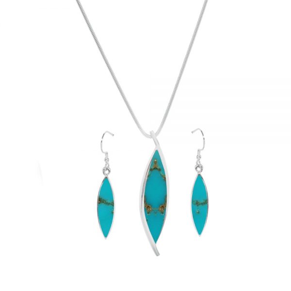 Silver Turquoise Pendant and Earring Set