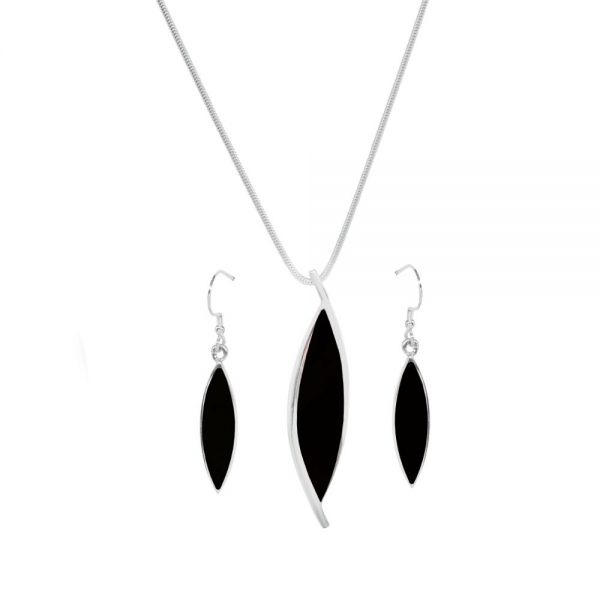 Silver Whitby Jet Pendant and Earring Set