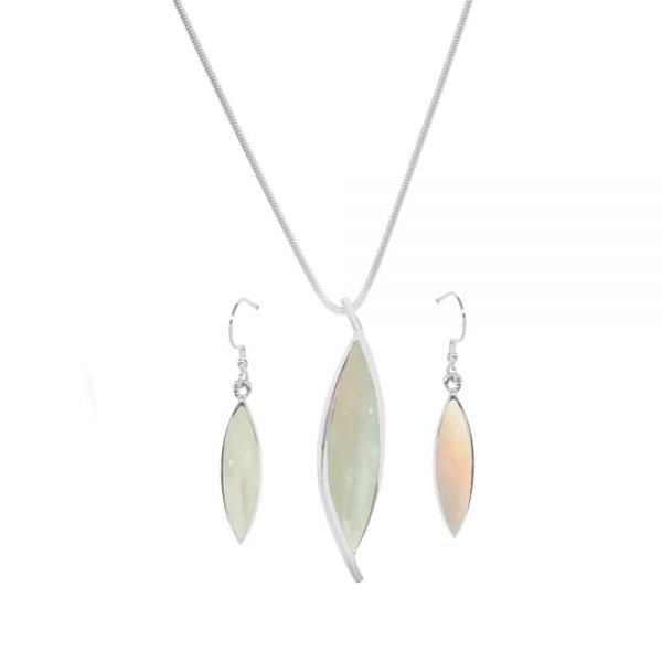 White Gold Mother of Pearl Pendant and Earring Set