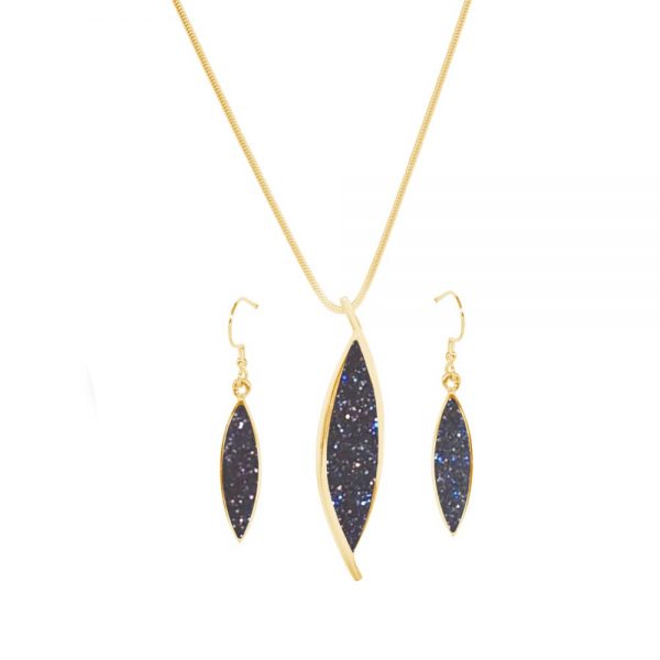 Yellow Gold Blue Goldstone Pendant and Earring Set