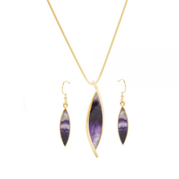 Yellow Gold Blue John Pendant and Earring Set